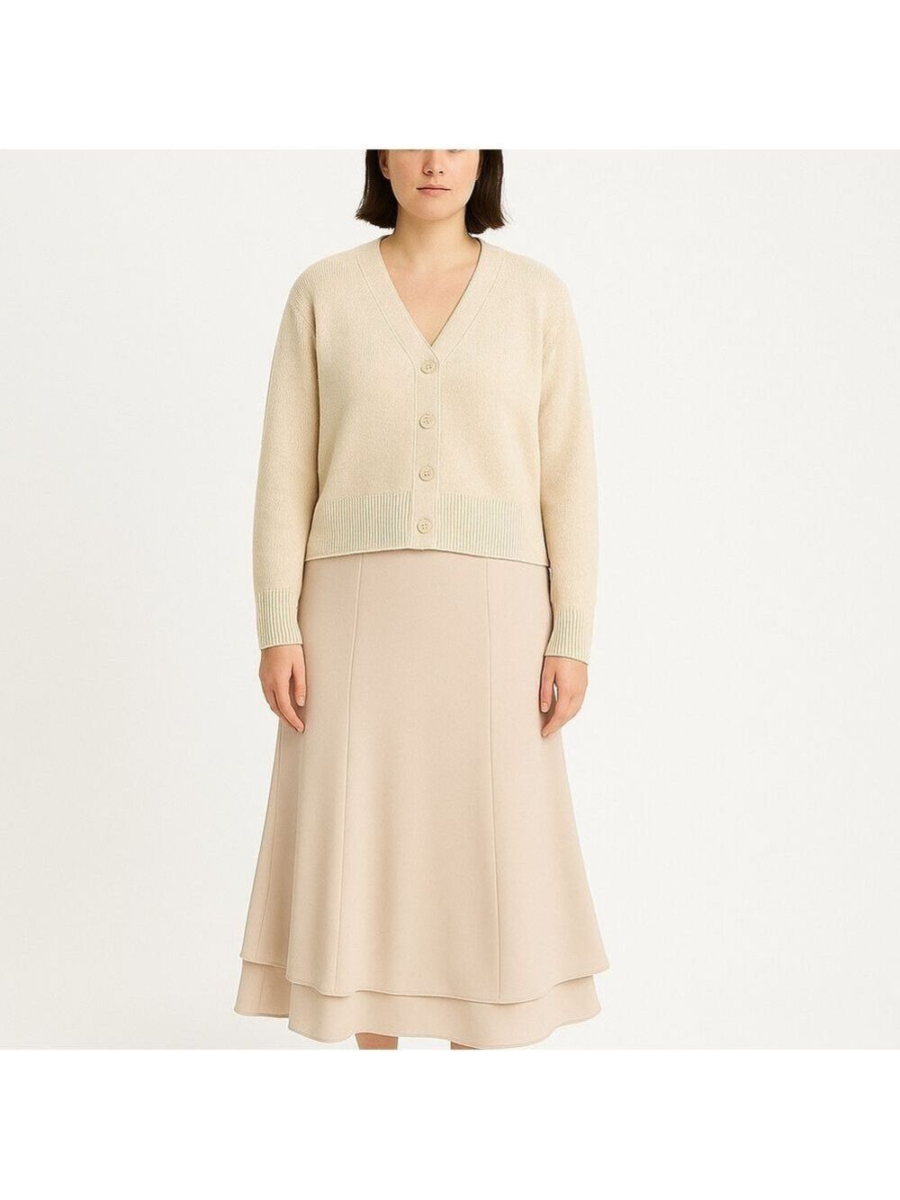 Joseph Ribkoff Nude Crepe Midi Skirt Size 8 Romantic Feminine Oldies Chic - Picture 12 of 12